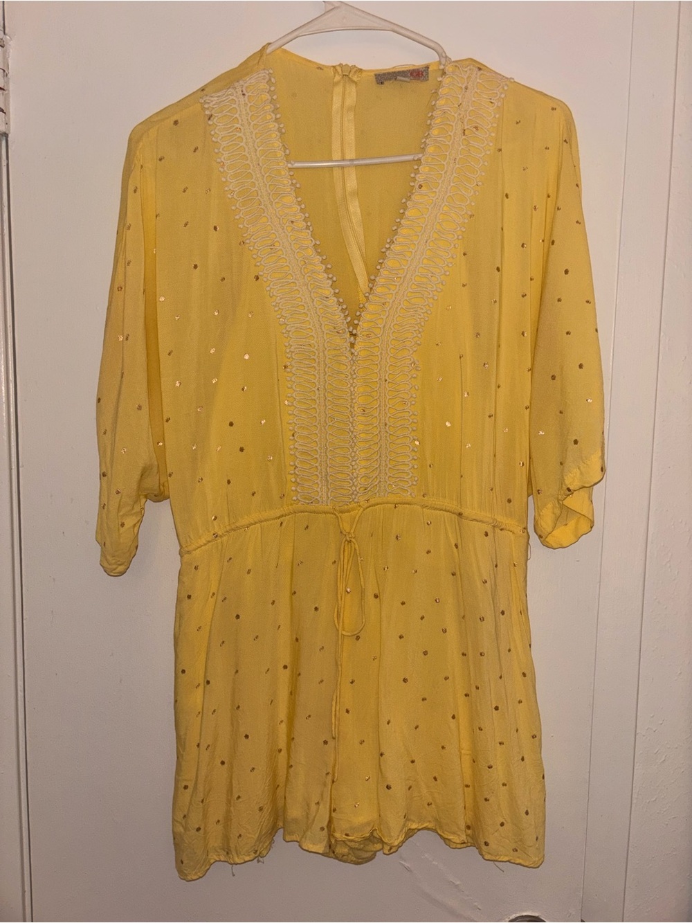 Gianni Bini Yellow Embroidered V-Neck Romper